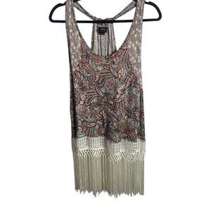 Daytrip Size Xl Fring Hem Tank Top Tunic Boho Embroidered Paisley Lace Festival